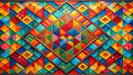 Wall Mural - vibrant geometric mosaic a symphony of colorful triangles and squares in a striking abstract composi