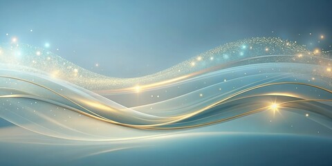Wall Mural - Elegant Golden Waves and Shimmering Dust Particles on a Serene Teal Background