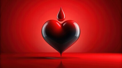 Wall Mural - a crimson heart, glossy and deep, with a single drop of vibrant red above it, rests on a matching su