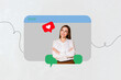 © deagreez - Poster image composite photo collage of happy blogger girl crossed hands stand website icon social network reaction valentine day