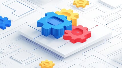 Colorful gears symbolizing collaboration and innovation on a clean, modern background