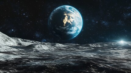 Wall Mural - stunning view of earth from the lunar surface. a breathtaking cosmic landscape with earth dominating
