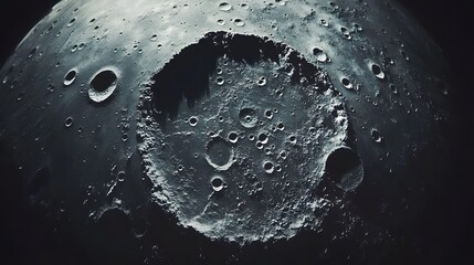 Wall Mural - close-up view of the moon's surface, revealing a cratered landscape. the image showcases the texture