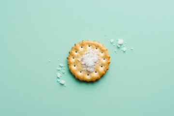 Wall Mural - Round cracker covered in salt sits on a light background