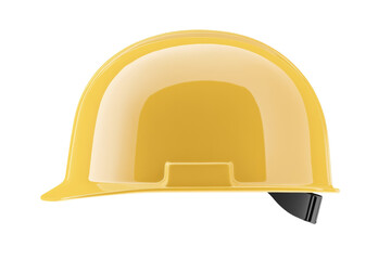 Wall Mural - Yellow hard hat with a black strap, isolated