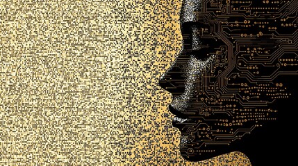 AI, woman profile, circuit board, digital background, tech concept