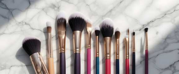 Makeup brush collection beauty studio photography natural light flat lay artistry tools for flawless application