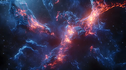 Wall Mural - a vibrant nebula swirls in space, showcasing fiery orange and cool blue hues. stars twinkle in the d