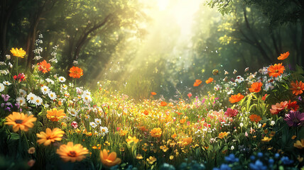 Wall Mural - vivid and fragrant summer flowers in a garden setting, enhancing natural beauty