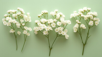 Wall Mural - gentle white gypsophila blooms on a pastel green backdrop, ideal for mother’s day or weddings