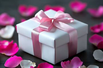 Sticker -  gift box with rose petals