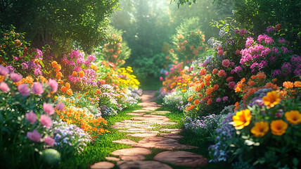 Wall Mural - bright and colorful summer flowers in a garden, showcasing nature's beauty