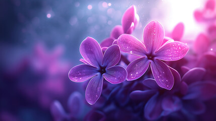 Wall Mural - Beautiful abstract spring scene with blooming purple flowers and a gentle pastel tone