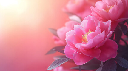 Wall Mural - Soft pink peonies bouquet with generous copy space for creative or heartfelt messages