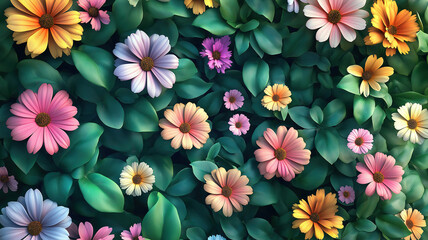 Wall Mural - vibrant garden flowers framed in a banner for a fresh floral display
