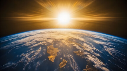 Wall Mural - stunning view of earth from space during a vibrant sunrise. the sun's rays illuminate the planet's a