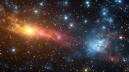 Wall Mural - a vibrant nebula shines brightly against a backdrop of countless stars. reds, oranges, and blues pai