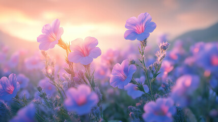 Wall Mural - macro shot of vibrant phacelia flowers showcasing their soft, purple petals