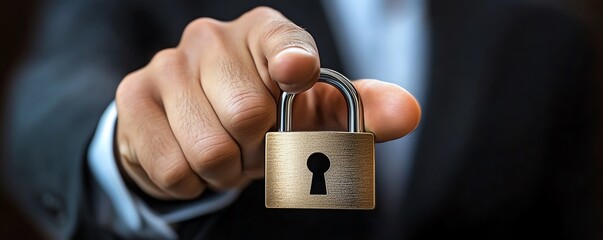 Leinwandbilder - Digital security system with a businessman activating a padlock icon, symbolizing the protection of customer information and personal data from cyber threats