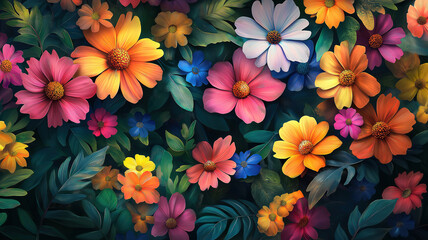 Wall Mural - A serene background filled with a variety of wildflowers in a natural landscape