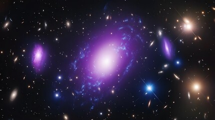 Wall Mural - a vibrant deep space image showcasing a cluster of galaxies in various colors and brightnesses, set 