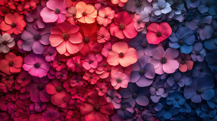 Wall Mural - A vibrant wall of multi-colored flowers creating a stunning natural backdrop