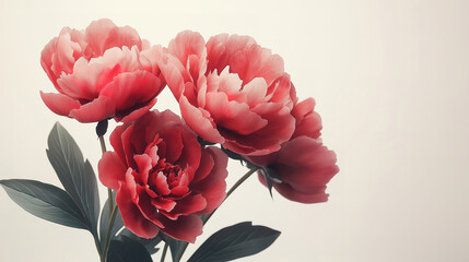 Wall Mural - A beautiful arrangement of peony flowers isolated on white, showcasing their delicate petals