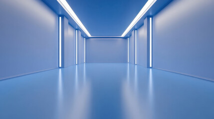 Poster - modern, empty room with blue walls and floor, illuminated by bright lights. sleek design creates futuristic atmosphere, perfect for various creative projects