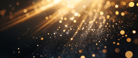 Wall Mural - sparkling light rays illuminate a dark space with shimmering particles during a quiet evening