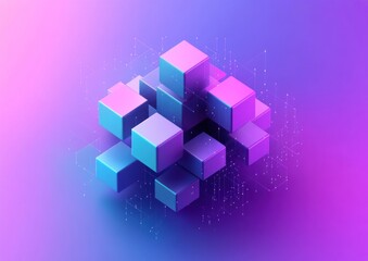 Wall Mural - Abstract 3D cubes network connection.