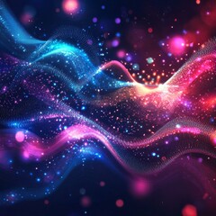 Leinwandbilder - Glowing Abstract Waves with Sparkling Particles and Bokeh, Capturing the Magic of the Cosmos