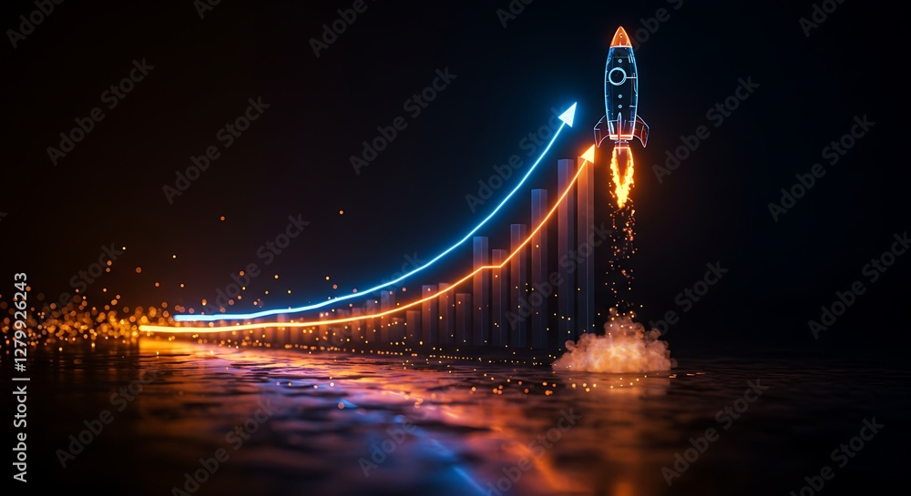 Rocket launches against a financial chart, symbolizing rapid growth and ...