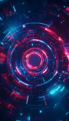 Wall Mural - a futuristic digital circuitry design showing blue and red lights