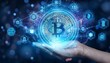 © Settrapong - Bitcoin Digital Universe: A hand cradles a holographic Bitcoin symbol, surrounded by interconnected digital icons, illuminating the concept of digital currency.