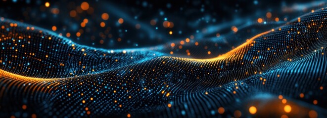 Wall Mural - Abstract blue and orange particle wave.