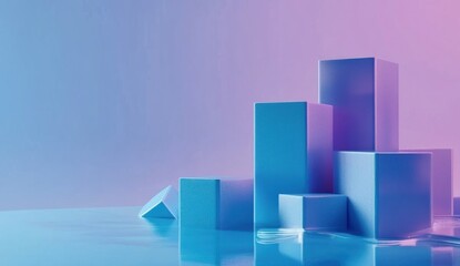 Wall Mural - Abstract blue and purple geometric shapes reflecting on a glossy surface.
