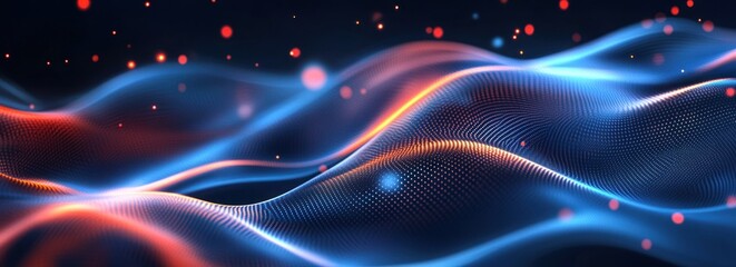 Wall Mural - Abstract blue and red wave particles background.