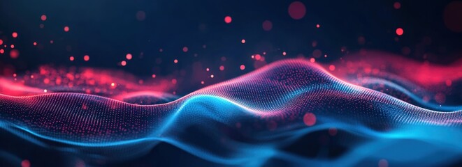 Wall Mural - Abstract blue and red wave particle background.