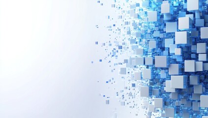 Wall Mural - Abstract blue and white cubes exploding.