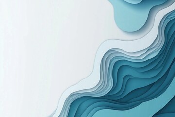 Wall Mural - Abstract blue and white layered paper cut waves background.