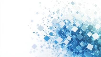 Wall Mural - Abstract blue and white square digital particles background.
