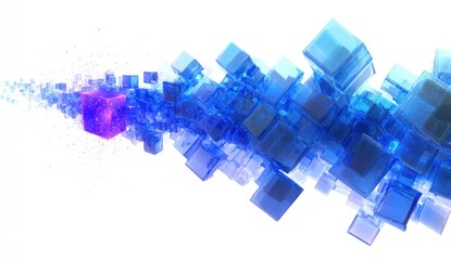 Wall Mural - Abstract blue cubes dissolving into purple.
