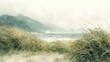 © Yopi - Misty Coastal Scene with Tall Grasses and Soft Light