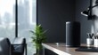 © Ummeya - Modern Smart Speaker on Wooden Desk in Modern Office City View