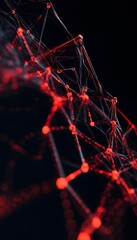 Wall Mural - a futuristic red lit network structure against a dark background