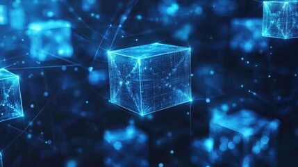 Wall Mural - Abstract Technology Background with Blue Digital Cubes and Lines