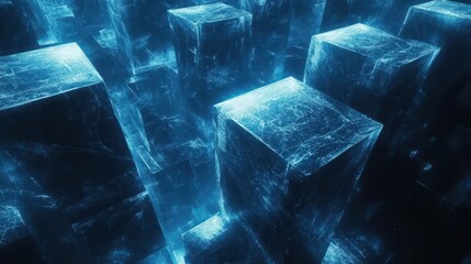 Wall Mural - abstract glowing blocks in a futuristic digital landscape view