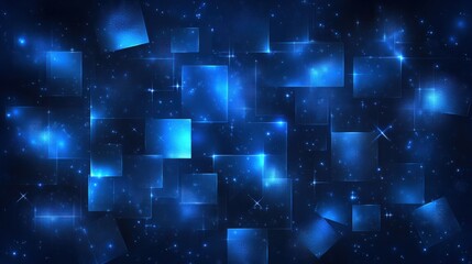 Wall Mural - abstract blue background with glowing squares and stars