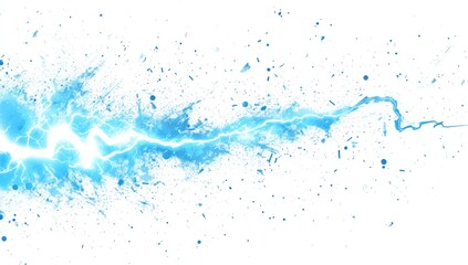 Wall Mural - Abstract blue lightning strike with splash effect on white background.