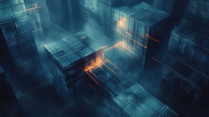 Wall Mural - abstract digital landscape with glowing lines and dark atmosphere